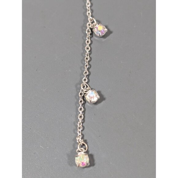 Silver Tone Aurora Borealis Rhinestone Charm Y-Drop Necklace Dainty 18" - Picture 3 of 8